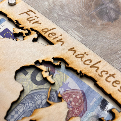 Weltkarte Geldgeschenk-Karte für Abenteuerer