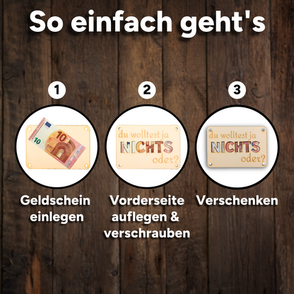 Bundle „Du wolltest ja nichts“ – Geldgeschenkkarten‑Pack (3 / 4 Stück, Holz)