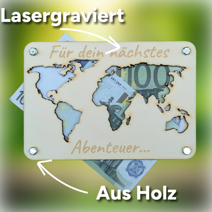 Weltkarte Geldgeschenk-Karte für Abenteuerer