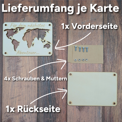 Holz Geldgeschenk-Set | 6-teiliges Bundle „Nichts & Weltkarte“